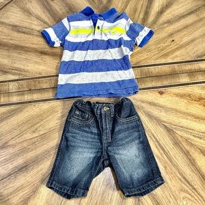 EUC Wrangler Toddler Boys Polo Shirt and Jean Short Set — Size 3T